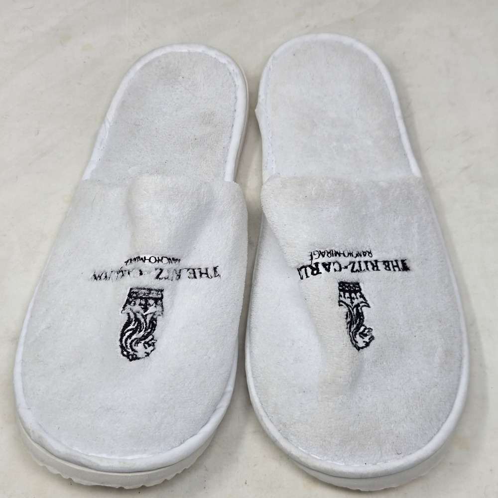 The Ritz-Carlton Rancho Mirage White Terry Cloth Spa Slippers Lion Logo Mens 11"